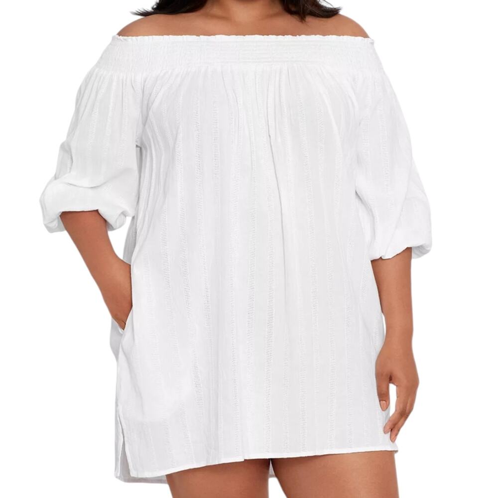White Off-Shoulder Swim Cover-Up